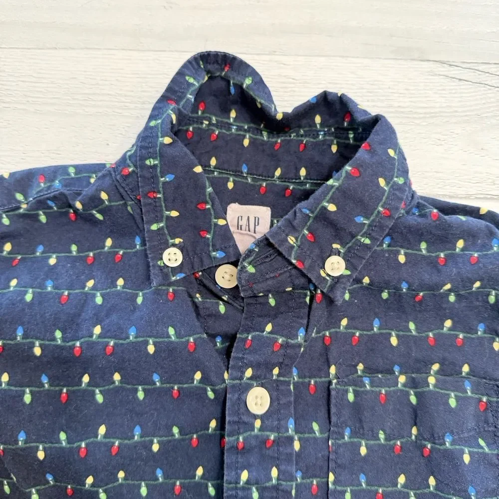 Gap kids Christmas light button down shirt XS‎